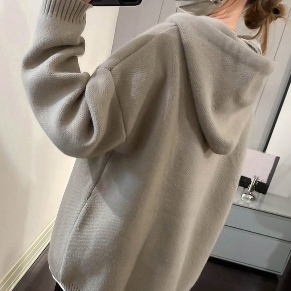 Khaki Casual Womens Cartoon Drop Shoulder Oversized Drawstring Hooded Sweater - Picture 2 of 4